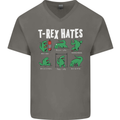 T-Rex Hates Funny Dinosaurs Jurassic Gym Mens V-Neck Cotton T-Shirt Charcoal