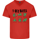 T-Rex Hates Funny Dinosaurs Jurassic Gym Mens V-Neck Cotton T-Shirt Red