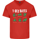 T-Rex Hates Funny Dinosaurs Jurassic Gym Mens V-Neck Cotton T-Shirt Red