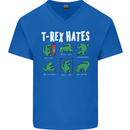 T-Rex Hates Funny Dinosaurs Jurassic Gym Mens V-Neck Cotton T-Shirt Royal Blue