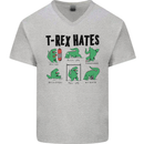 T-Rex Hates Funny Dinosaurs Jurassic Gym Mens V-Neck Cotton T-Shirt Sports Grey