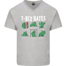T-Rex Hates Funny Dinosaurs Jurassic Gym Mens V-Neck Cotton T-Shirt Sports Grey
