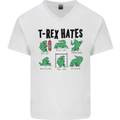 T-Rex Hates Funny Dinosaurs Jurassic Gym Mens V-Neck Cotton T-Shirt White