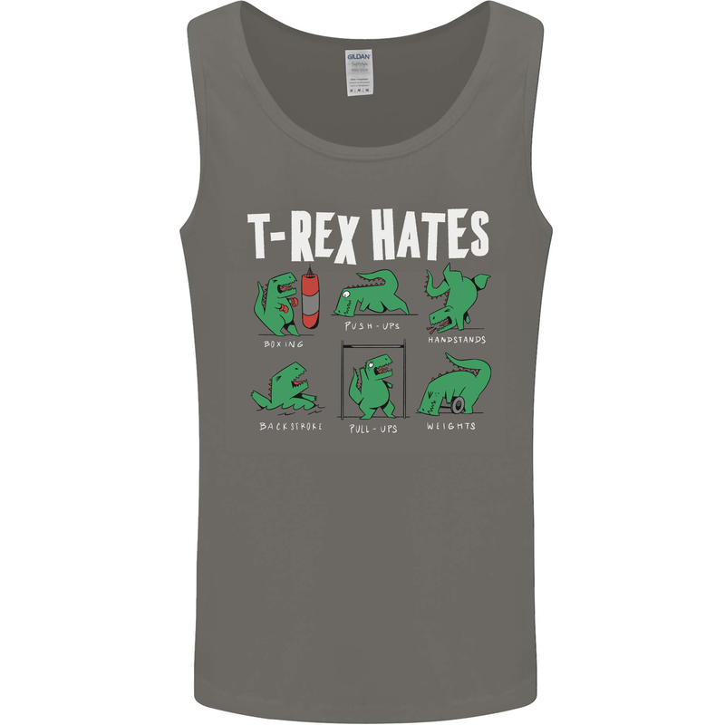 T-Rex Hates Funny Dinosaurs Jurassic Gym Mens Vest Tank Top Charcoal