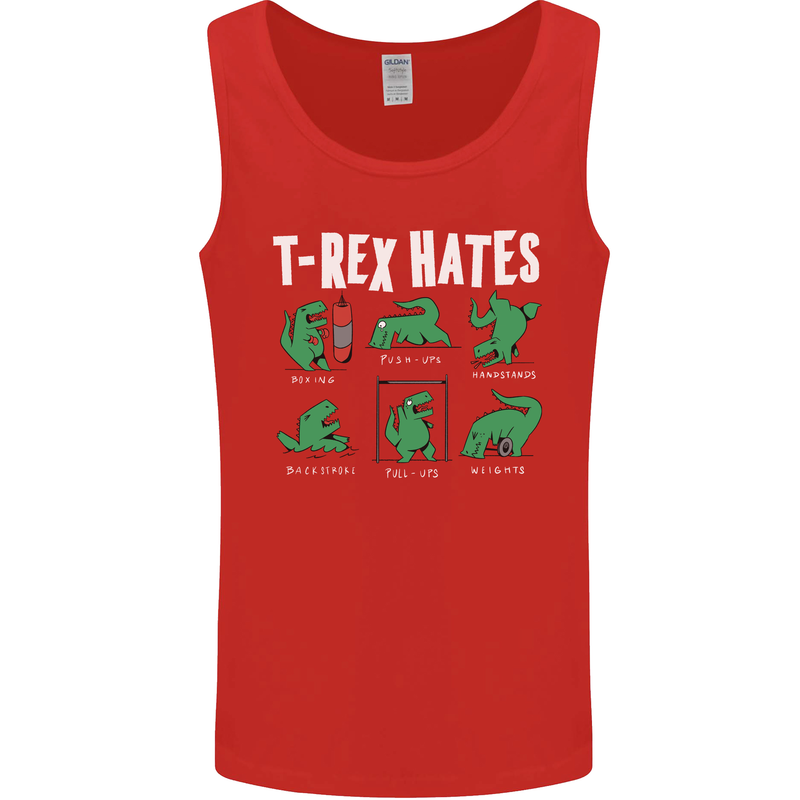 T-Rex Hates Funny Dinosaurs Jurassic Gym Mens Vest Tank Top Red