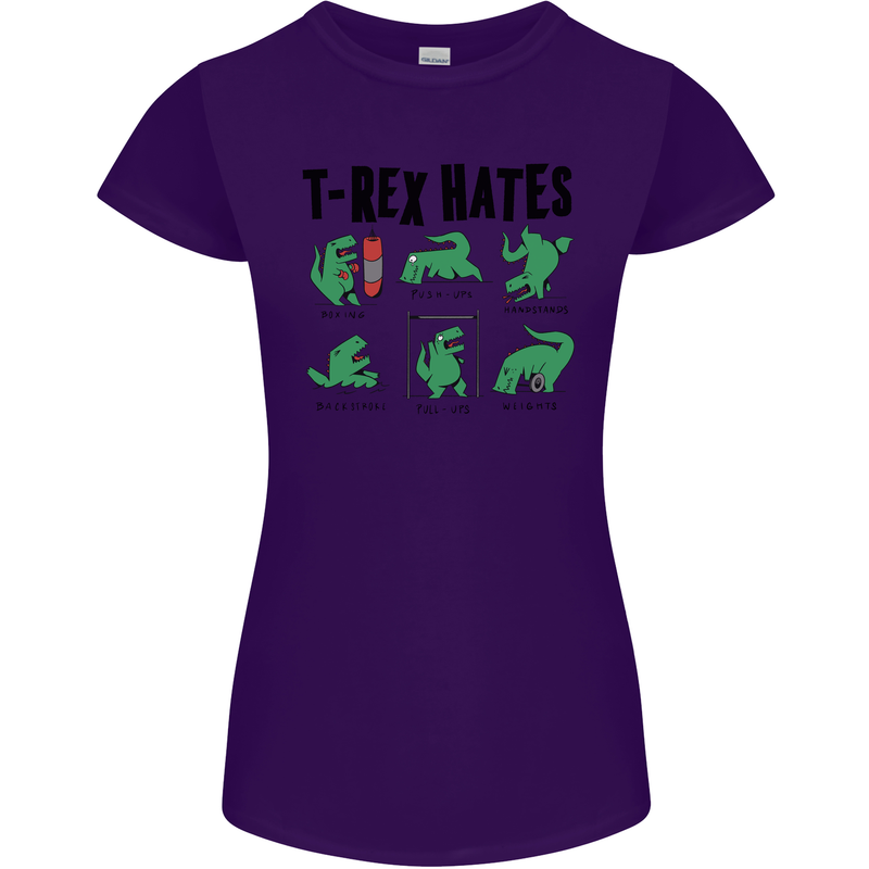 T-Rex Hates Funny Dinosaurs Jurassic Gym Womens Petite Cut T-Shirt Purple