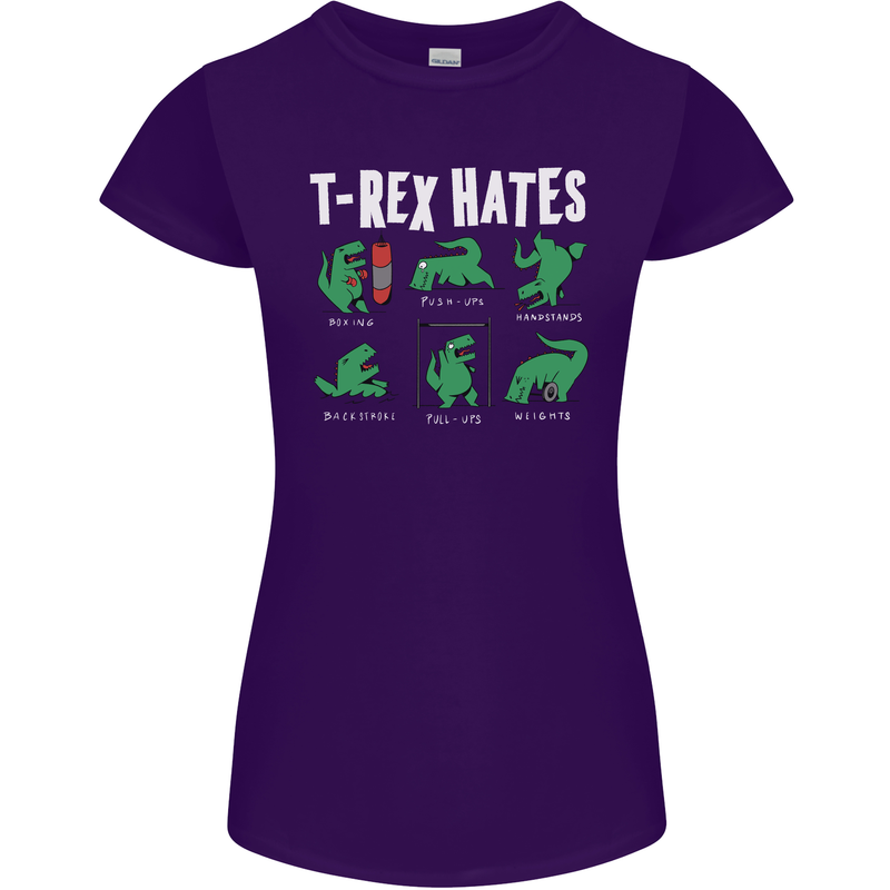 T-Rex Hates Funny Dinosaurs Jurassic Gym Womens Petite Cut T-Shirt Purple