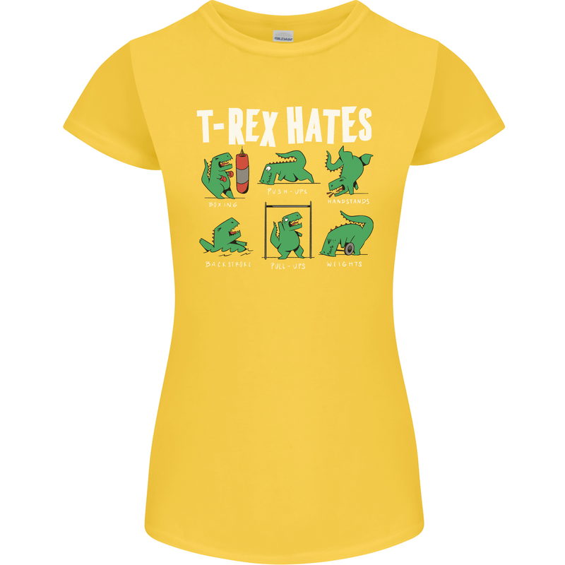 T-Rex Hates Funny Dinosaurs Jurassic Gym Womens Petite Cut T-Shirt Yellow
