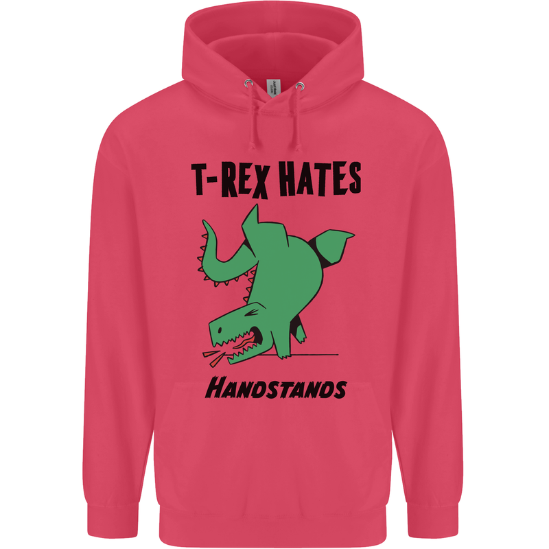 T-Rex Hates Handstands Funny Dinosaurs Childrens Kids Hoodie Heliconia