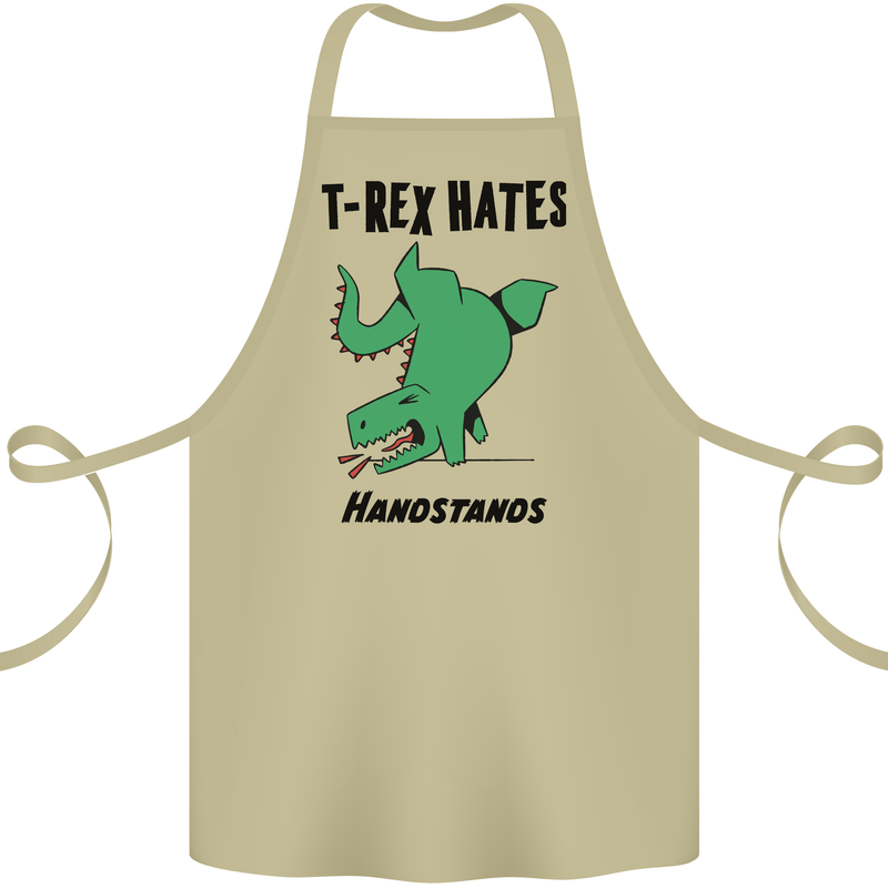 T-Rex Hates Handstands Funny Dinosaurs Cotton Apron 100% Organic Khaki