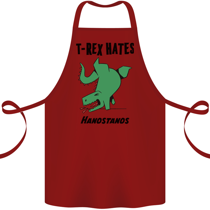 T-Rex Hates Handstands Funny Dinosaurs Cotton Apron 100% Organic Maroon