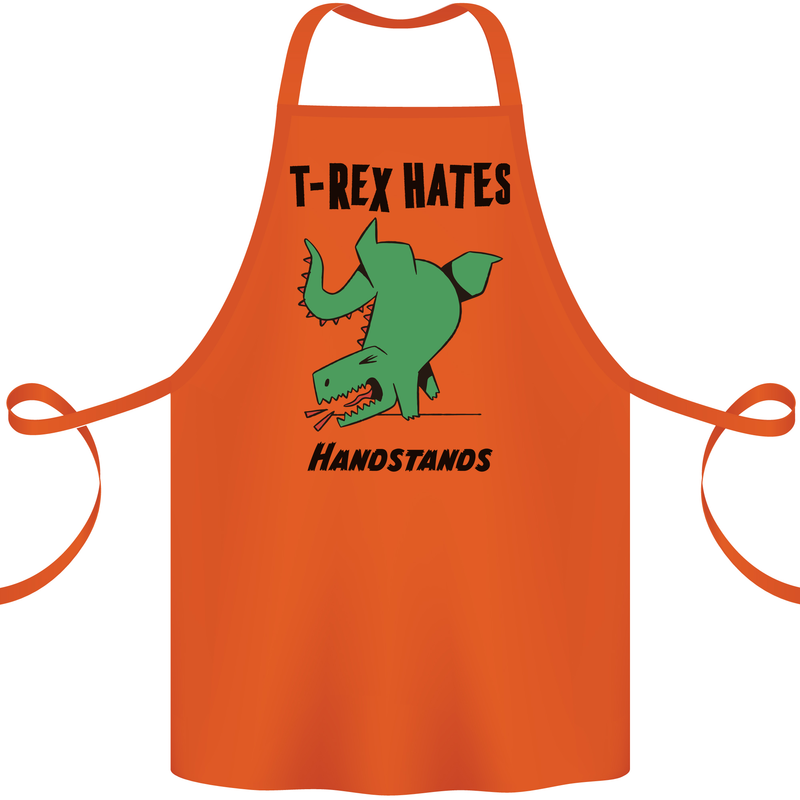 T-Rex Hates Handstands Funny Dinosaurs Cotton Apron 100% Organic Orange
