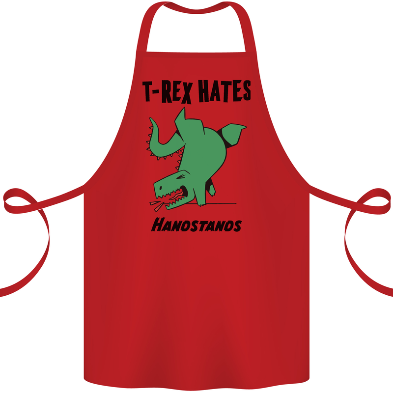 T-Rex Hates Handstands Funny Dinosaurs Cotton Apron 100% Organic Red