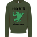 T-Rex Hates Handstands Funny Dinosaurs Kids Sweatshirt Jumper Forest Green