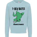T-Rex Hates Handstands Funny Dinosaurs Kids Sweatshirt Jumper Light Blue
