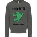 T-Rex Hates Handstands Funny Dinosaurs Kids Sweatshirt Jumper Storm Grey