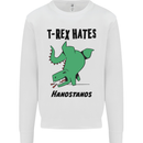T-Rex Hates Handstands Funny Dinosaurs Kids Sweatshirt Jumper White