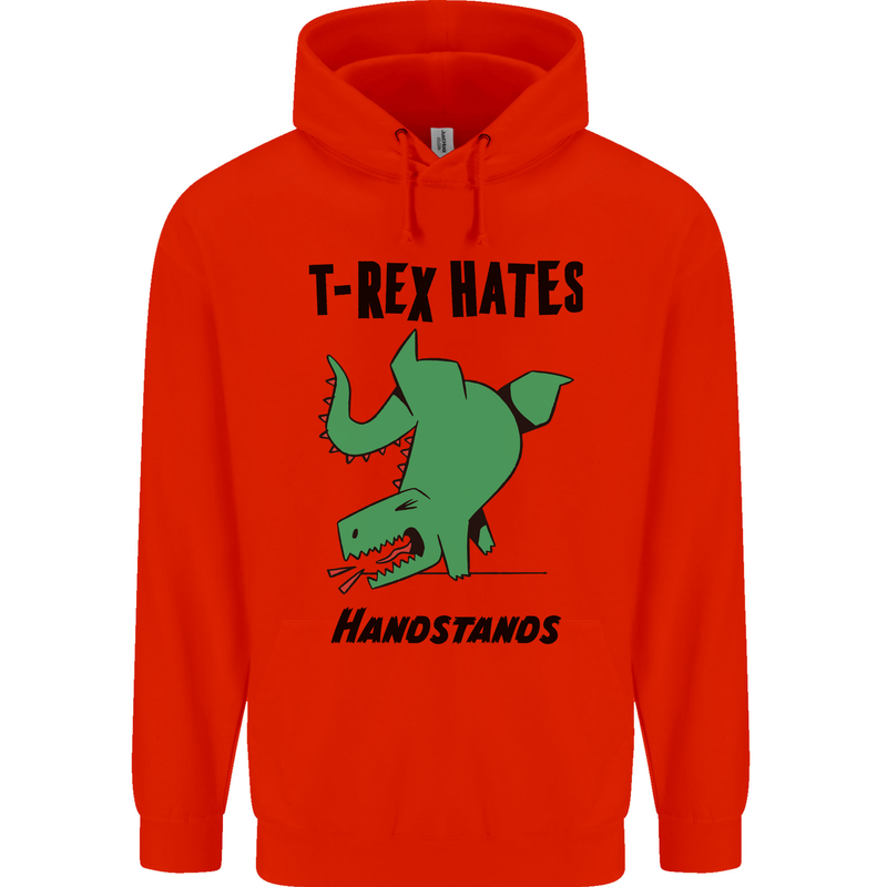 T-Rex Hates Handstands Funny Dinosaurs Mens 80% Cotton Hoodie Bright Red