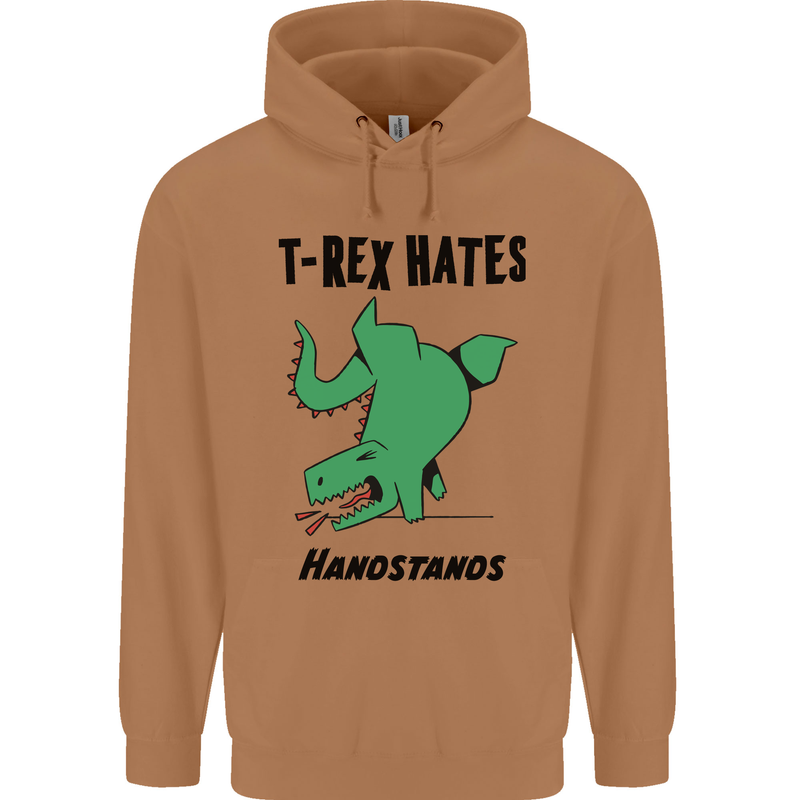 T-Rex Hates Handstands Funny Dinosaurs Mens 80% Cotton Hoodie Caramel Latte