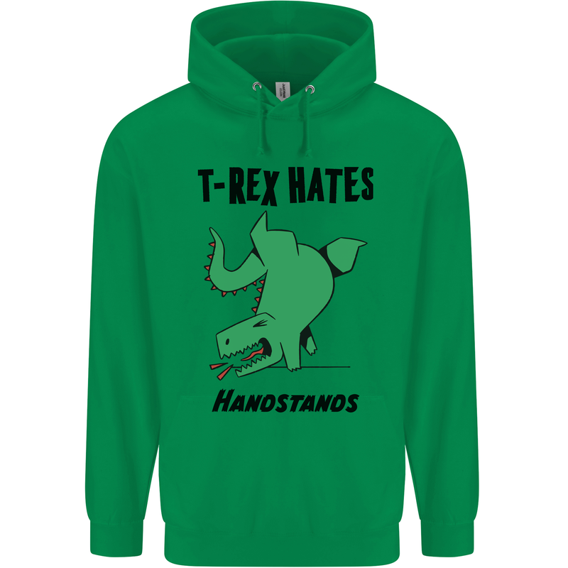 T-Rex Hates Handstands Funny Dinosaurs Mens 80% Cotton Hoodie Irish Green