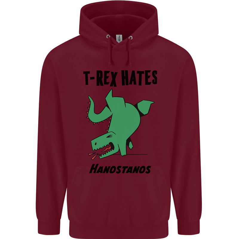 T-Rex Hates Handstands Funny Dinosaurs Mens 80% Cotton Hoodie Maroon