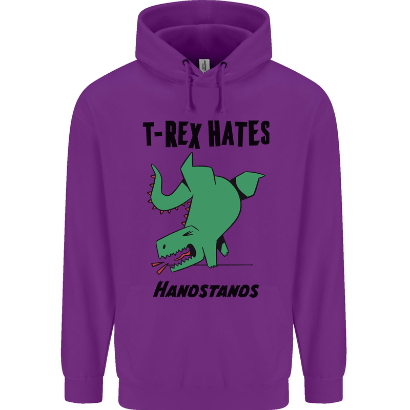 T-Rex Hates Handstands Funny Dinosaurs Mens 80% Cotton Hoodie Purple