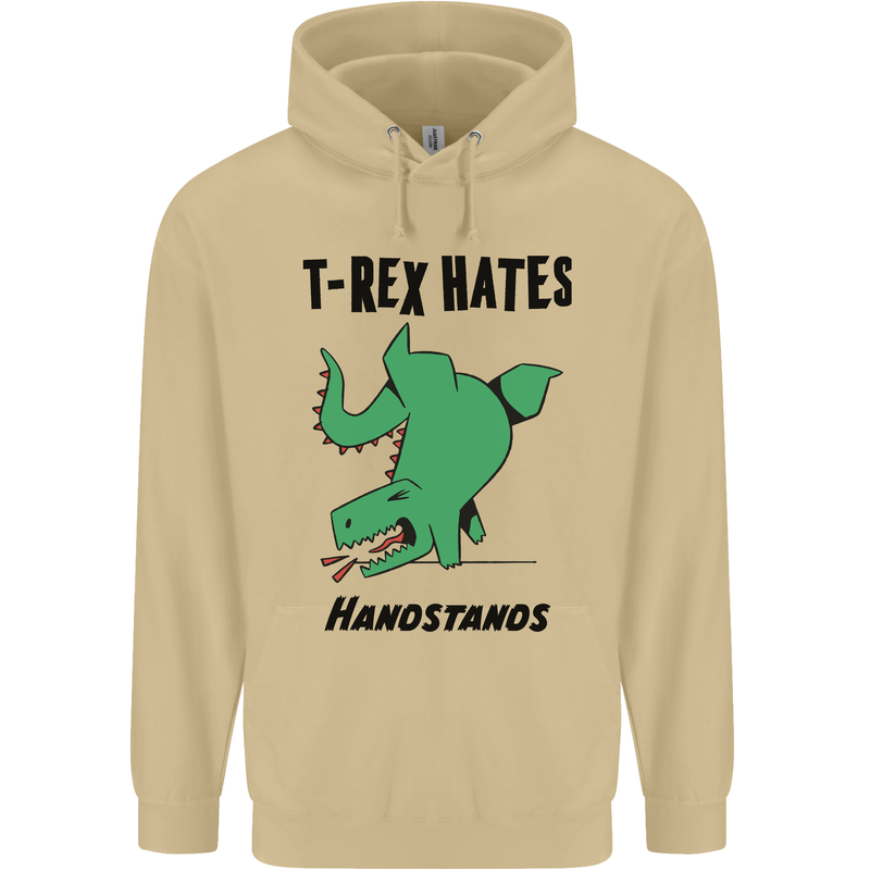 T-Rex Hates Handstands Funny Dinosaurs Mens 80% Cotton Hoodie Sand