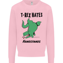 T-Rex Hates Handstands Funny Dinosaurs Mens Sweatshirt Jumper Light Pink
