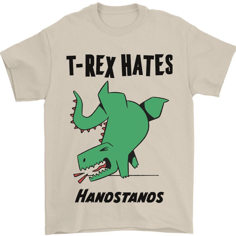 T-Rex Hates Handstands Funny Dinosaurs Mens T-Shirt Cotton Gildan Sand
