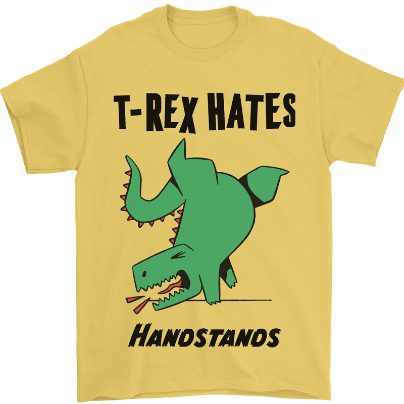 T-Rex Hates Handstands Funny Dinosaurs Mens T-Shirt Cotton Gildan Yellow