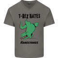 T-Rex Hates Handstands Funny Dinosaurs Mens V-Neck Cotton T-Shirt Charcoal