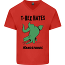 T-Rex Hates Handstands Funny Dinosaurs Mens V-Neck Cotton T-Shirt Red