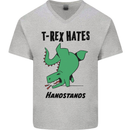 T-Rex Hates Handstands Funny Dinosaurs Mens V-Neck Cotton T-Shirt Sports Grey