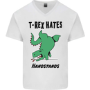 T-Rex Hates Handstands Funny Dinosaurs Mens V-Neck Cotton T-Shirt White