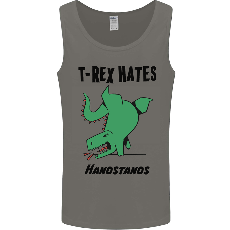 T-Rex Hates Handstands Funny Dinosaurs Mens Vest Tank Top Charcoal