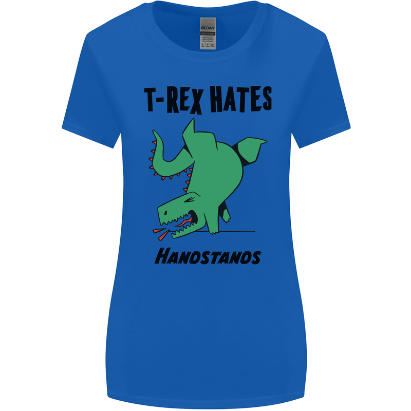 T-Rex Hates Handstands Funny Dinosaurs Womens Wider Cut T-Shirt Royal Blue