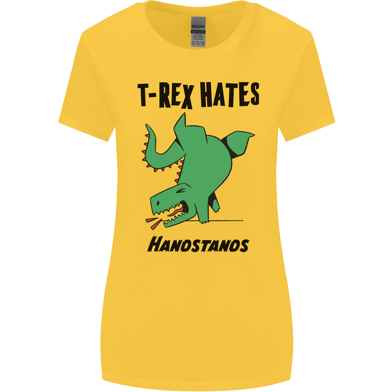 T-Rex Hates Handstands Funny Dinosaurs Womens Wider Cut T-Shirt Yellow