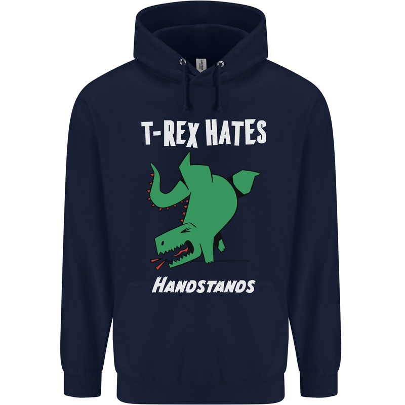 T-Rex Hates Handstands Gymnastics Dinosaur Childrens Kids Hoodie Navy Blue