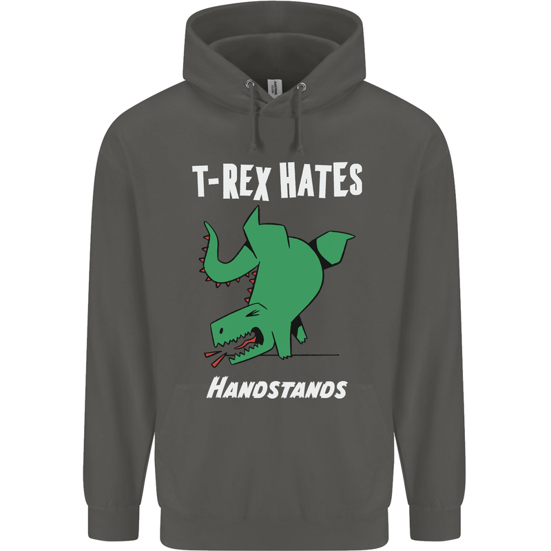 T-Rex Hates Handstands Gymnastics Dinosaur Childrens Kids Hoodie Storm Grey