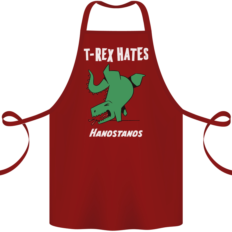 T-Rex Hates Handstands Gymnastics Dinosaur Cotton Apron 100% Organic Maroon