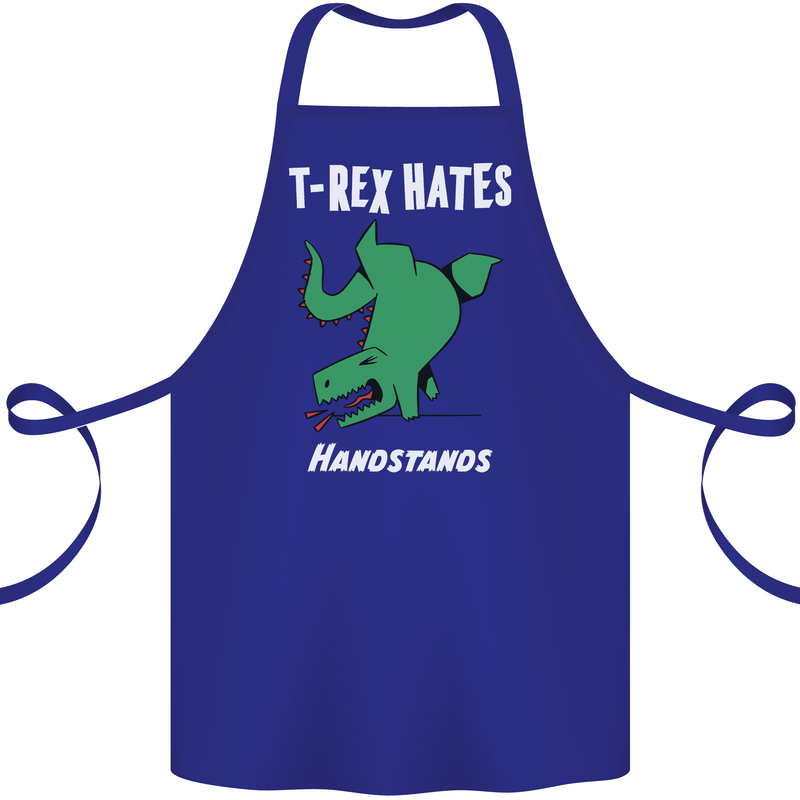 T-Rex Hates Handstands Gymnastics Dinosaur Cotton Apron 100% Organic Royal Blue