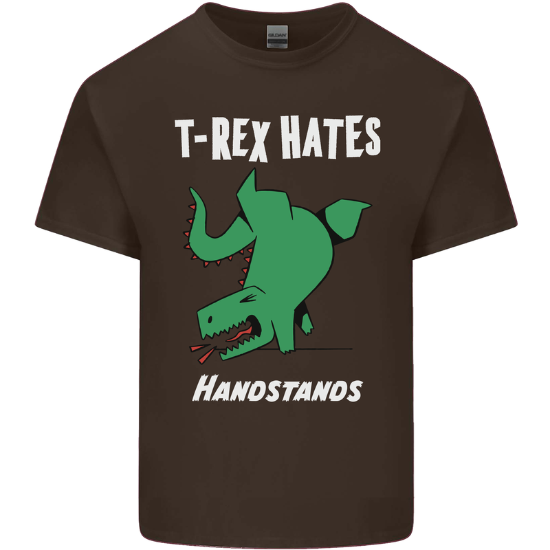 T-Rex Hates Handstands Gymnastics Dinosaur Kids T-Shirt Childrens Chocolate