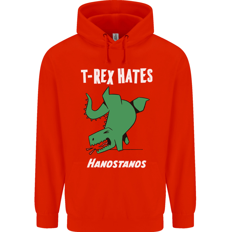 T-Rex Hates Handstands Gymnastics Dinosaur Mens 80% Cotton Hoodie Bright Red