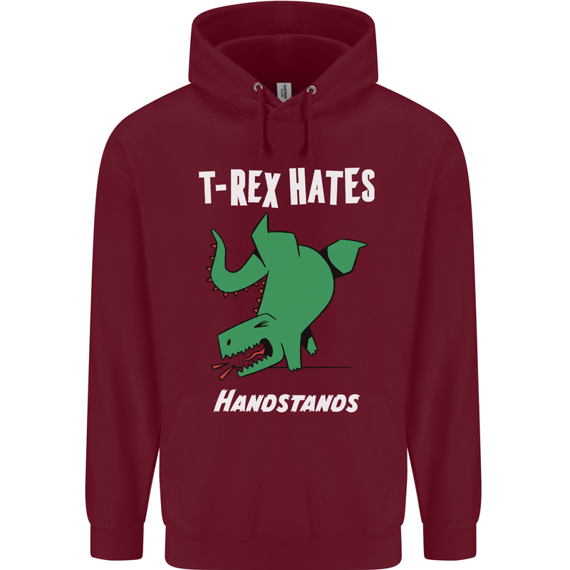 T-Rex Hates Handstands Gymnastics Dinosaur Mens 80% Cotton Hoodie Maroon