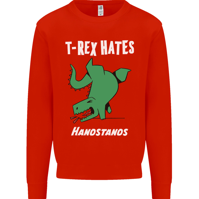 T-Rex Hates Handstands Gymnastics Dinosaur Mens Sweatshirt Jumper Bright Red