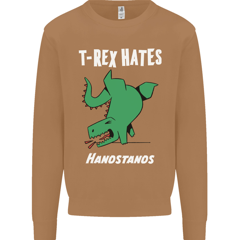 T-Rex Hates Handstands Gymnastics Dinosaur Mens Sweatshirt Jumper Caramel Latte