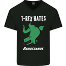 T-Rex Hates Handstands Gymnastics Dinosaur Mens V-Neck Cotton T-Shirt Black