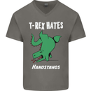 T-Rex Hates Handstands Gymnastics Dinosaur Mens V-Neck Cotton T-Shirt Charcoal