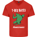 T-Rex Hates Handstands Gymnastics Dinosaur Mens V-Neck Cotton T-Shirt Red