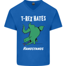 T-Rex Hates Handstands Gymnastics Dinosaur Mens V-Neck Cotton T-Shirt Royal Blue